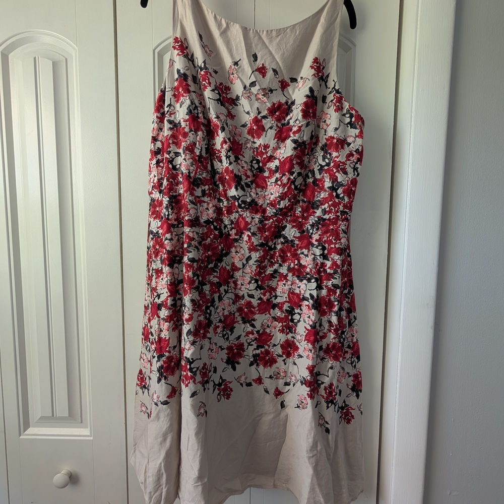 LOFT Floral Dress in Red and White